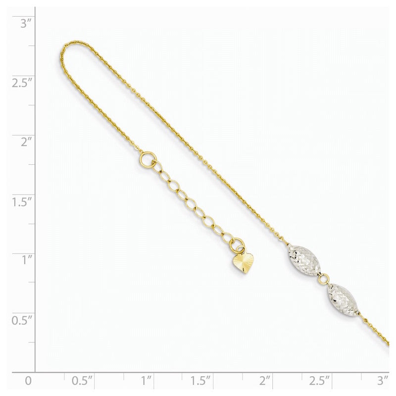 Quality Gold 14k Two Tone Diamond Cut Puff Rice Beads Anklet