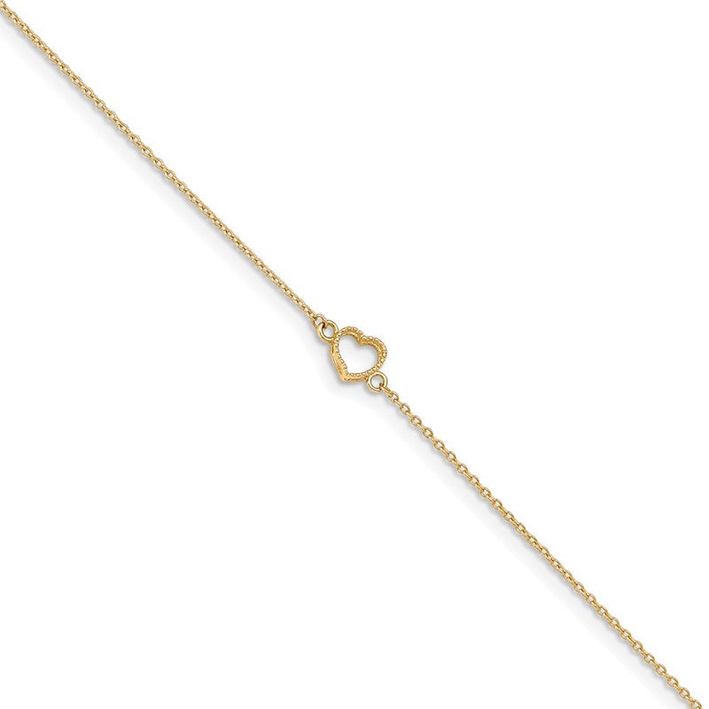 Quality Gold 14k Gold Textured and Polished Heart Anklet
