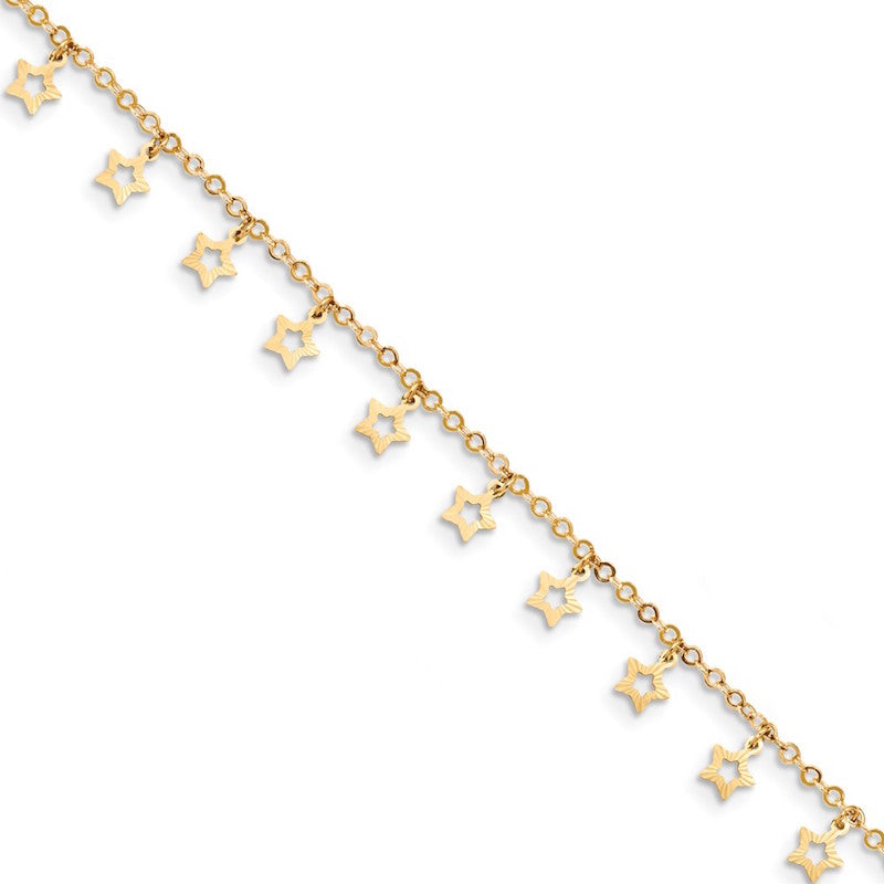 Quality Gold 14k Gold Polished & Textured Star Anklet