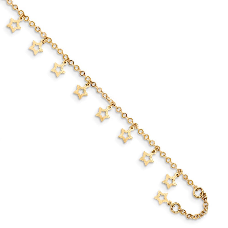 Quality Gold 14k Gold Polished & Textured Star Anklet