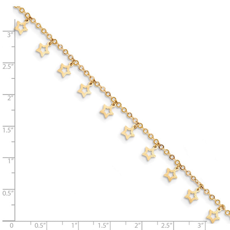 Quality Gold 14k Gold Polished & Textured Star Anklet