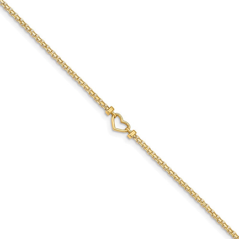 Quality Gold 14k Polished Open-Heart Anklet