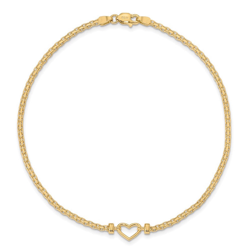 Quality Gold 14k Polished Open-Heart Anklet