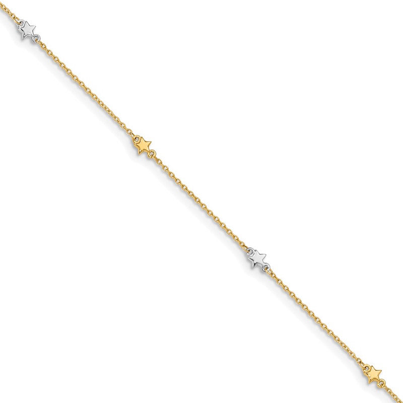 Quality Gold 14k Two Tone Polished Star Anklet