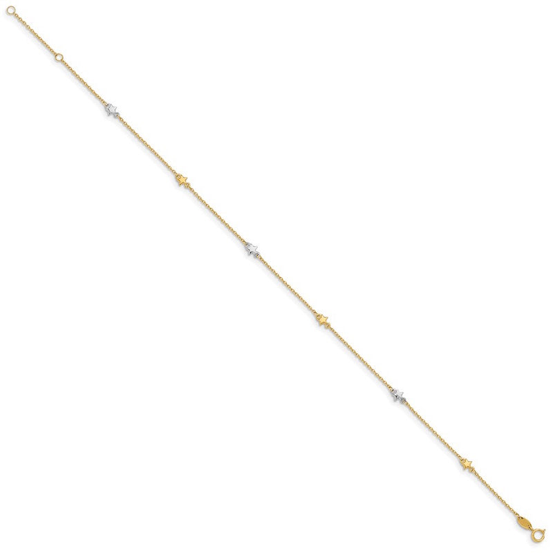 Quality Gold 14k Two Tone Polished Star Anklet