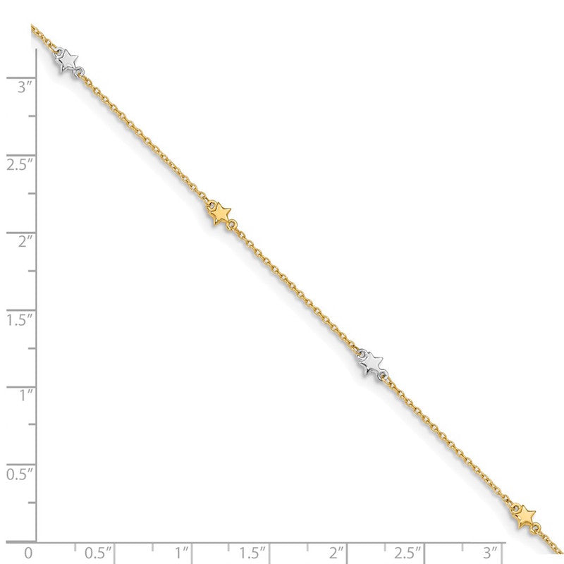 Quality Gold 14k Two Tone Polished Star Anklet