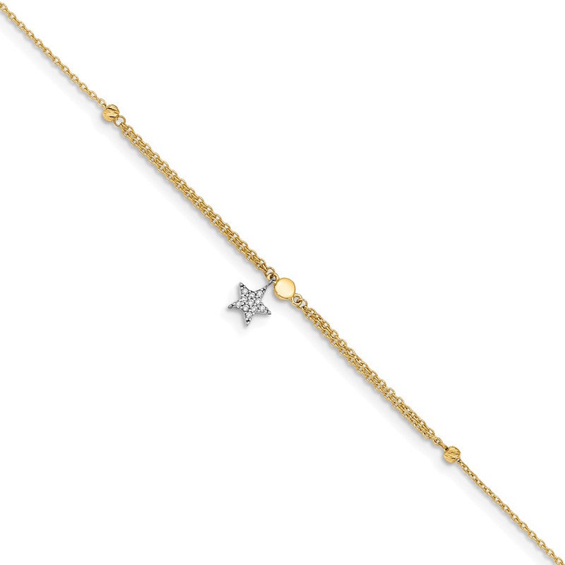 Quality Gold 14k Two Tone CZ and Star Anklet