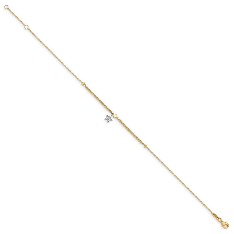 Quality Gold 14k Two Tone CZ and Star Anklet