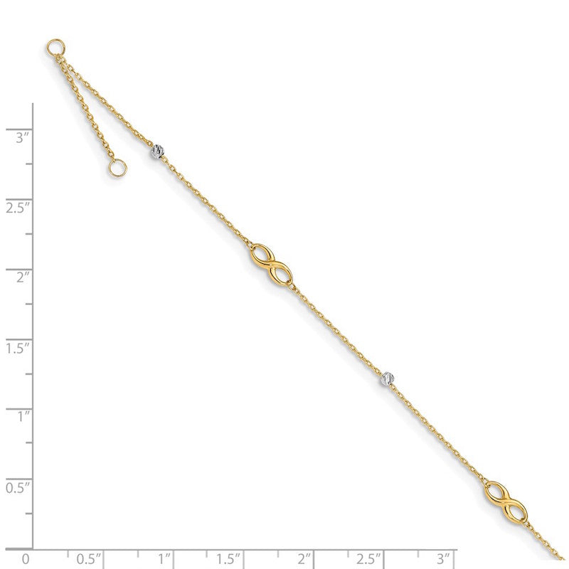 Quality Gold 14k Two Tone Beads & Infinity Anklet