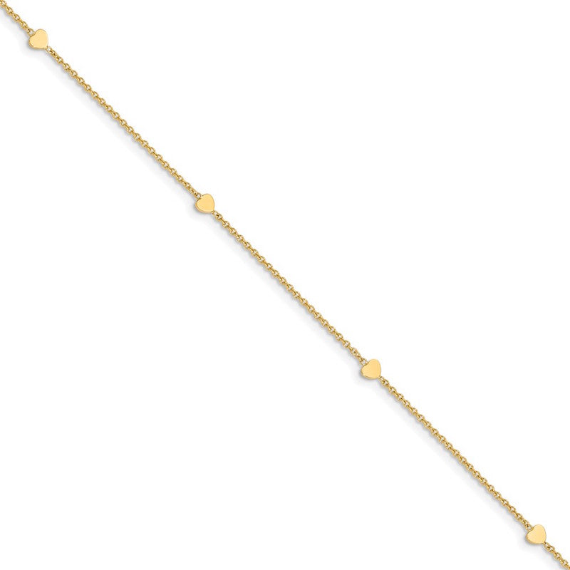 Quality Gold 14k Polished Hearts Anklet