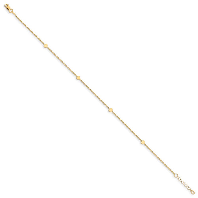 Quality Gold 14k Polished Hearts Anklet