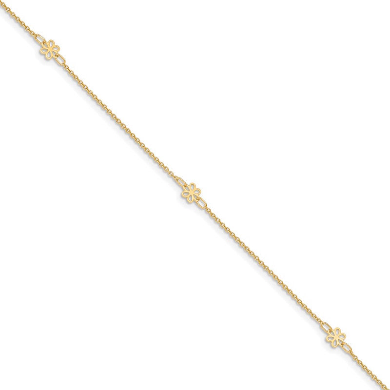 Quality Gold 14k Polished Flowers Anklet