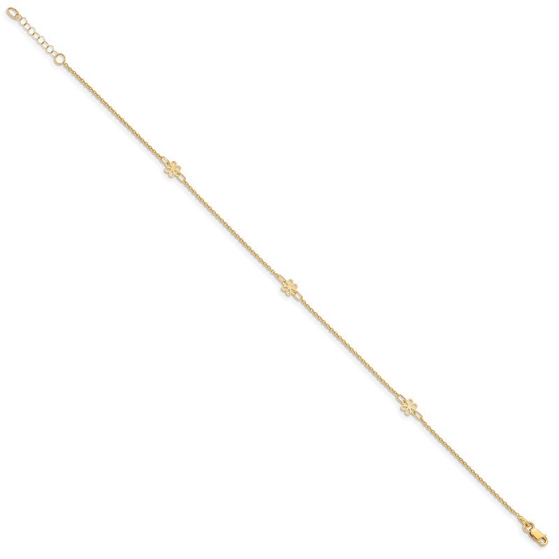 Quality Gold 14k Polished Flowers Anklet