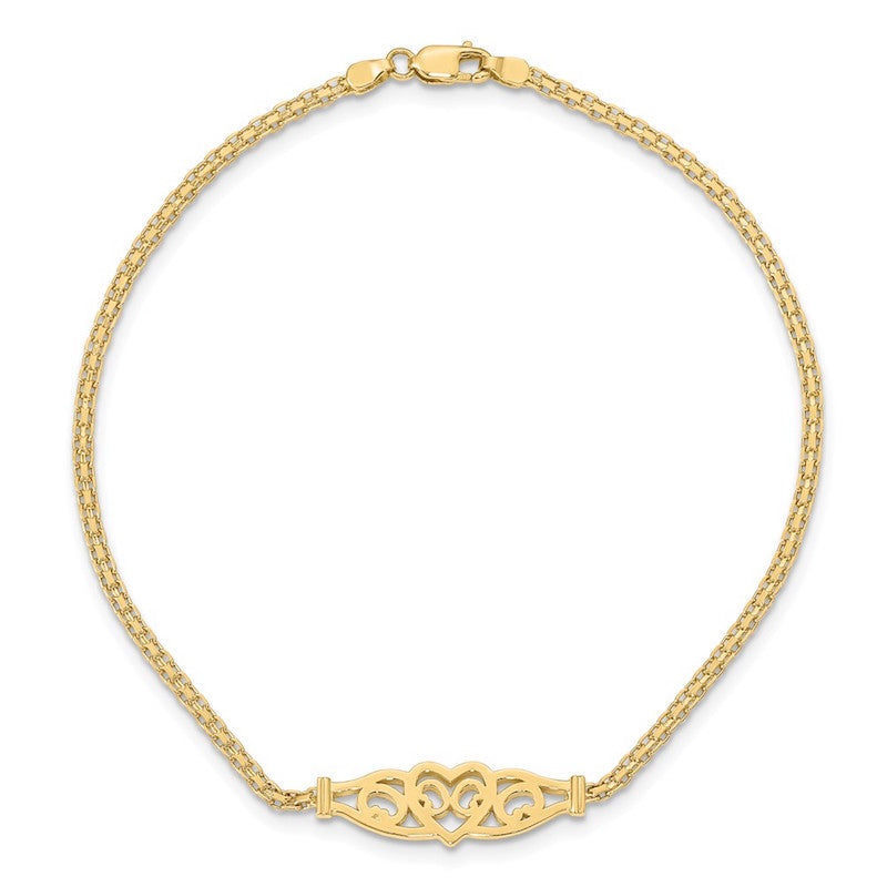 Quality Gold 14k Polished Filigree Heart Anklet