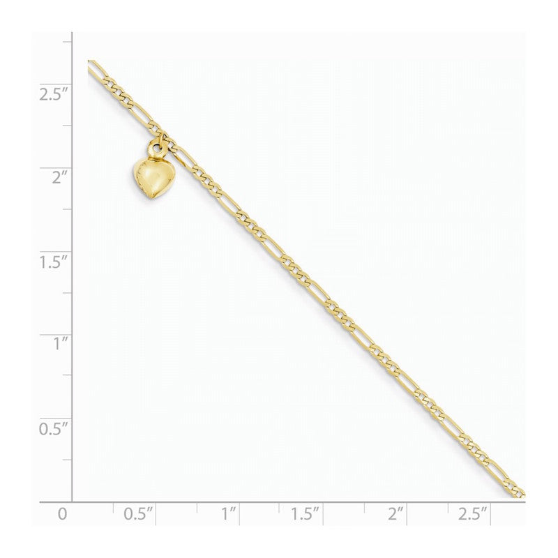 Quality Gold 14k Figaro Link with Dangling Heart Anklet