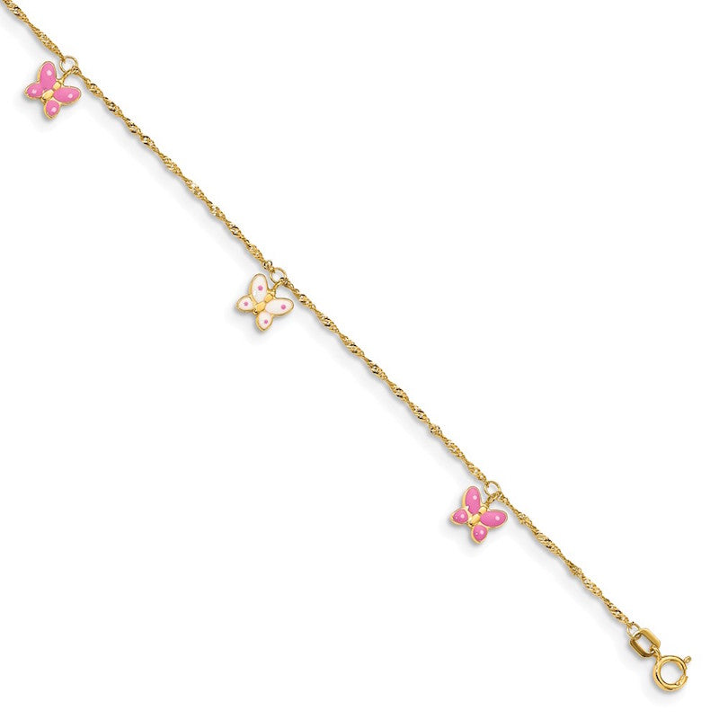 Quality Gold 14k Adjustable Enameled Butterfly Anklet