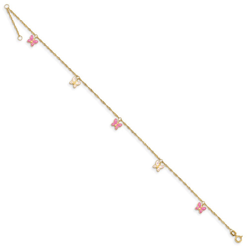 Quality Gold 14k Adjustable Enameled Butterfly Anklet
