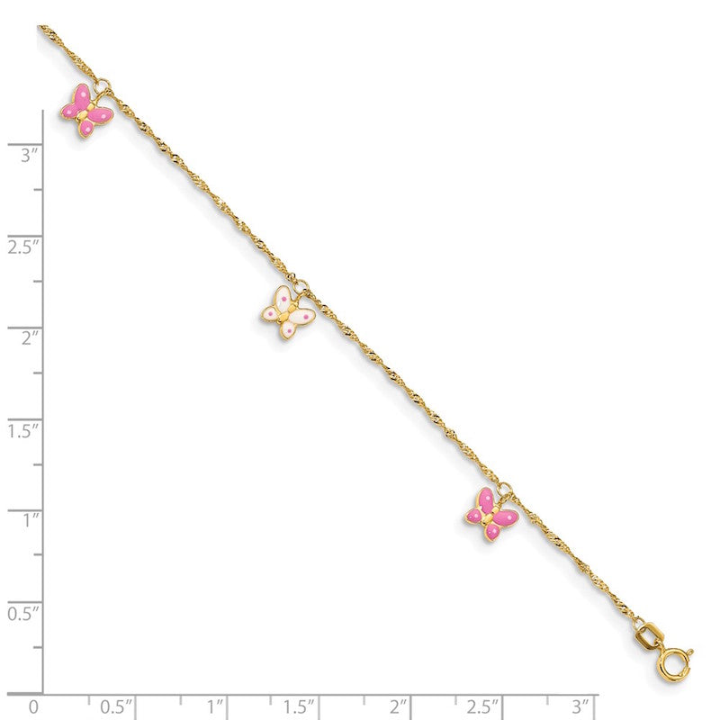 Quality Gold 14k Adjustable Enameled Butterfly Anklet