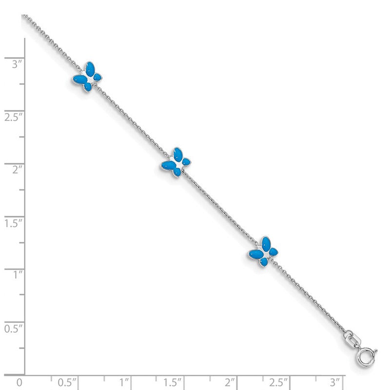 Quality Gold 14k White Gold Blue Enameled Butterfly Anklet