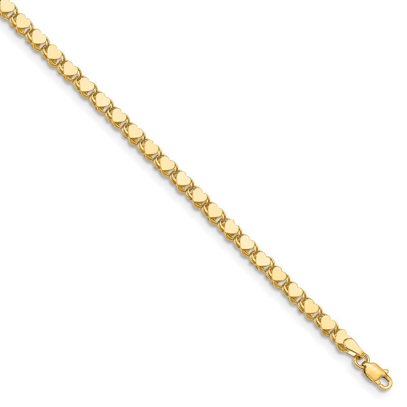 Quality Gold 14k Polished Double-Sided Heart Anklet