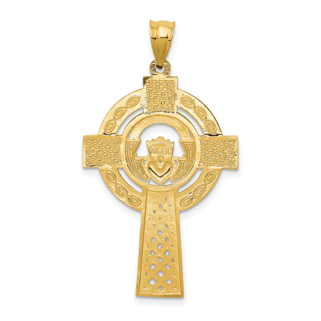 Quality Gold 14k Celtic Claddagh Cross Pendant