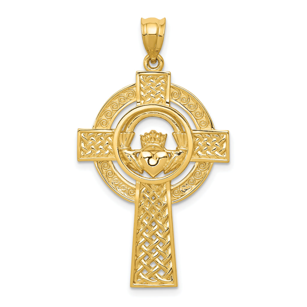 Quality Gold 14k Celtic Claddagh Cross Pendant