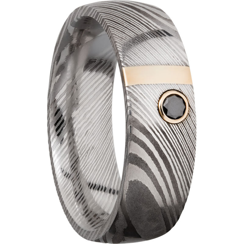 Lashbrook Black White & Yellow Damascus Steel 7mm Men's Wedding Band