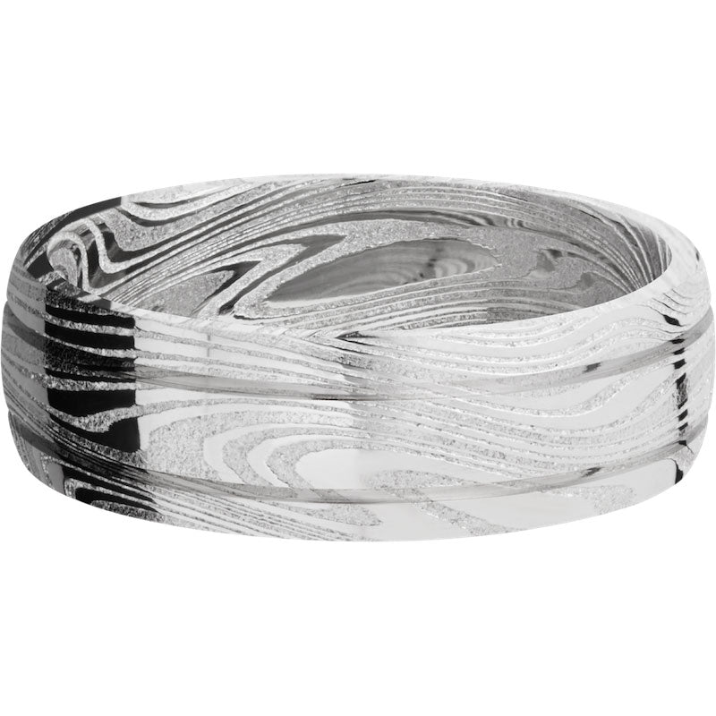 Lashbrook Black & White Damascus Steel 7mm Men's Wedding Band