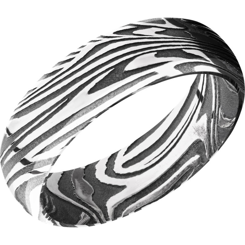 Lashbrook Black & White Damascus Steel 7mm Men's Wedding Band