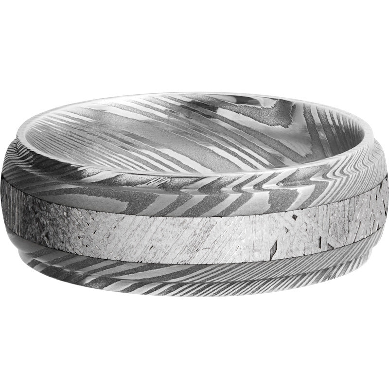 Lashbrook Black & White Damascus Steel Meteorite 7mm Men's Wedding Band