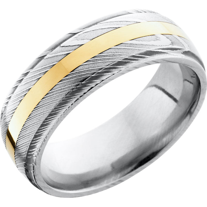 Lashbrook Black White & Yellow Damascus Steel 8mm Men's Wedding Band