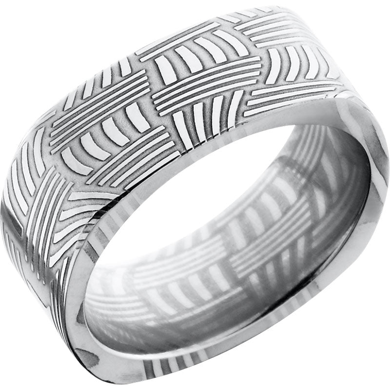 Lashbrook Black & White Damascus Steel 8mm Men's Wedding Band