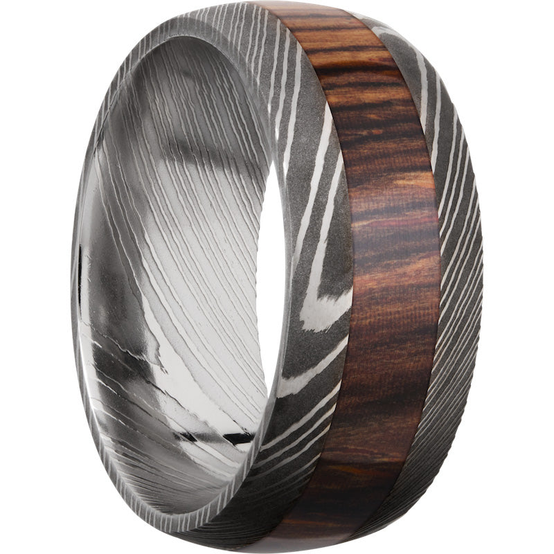 Lashbrook Black & White Damascus Steel Hardwood 9mm Men's Wedding Band