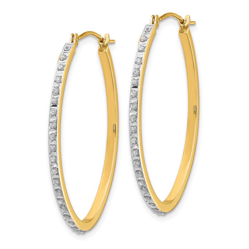 Quality Gold 14k Diamond Fascination Oval Hinged Hoop Earrings