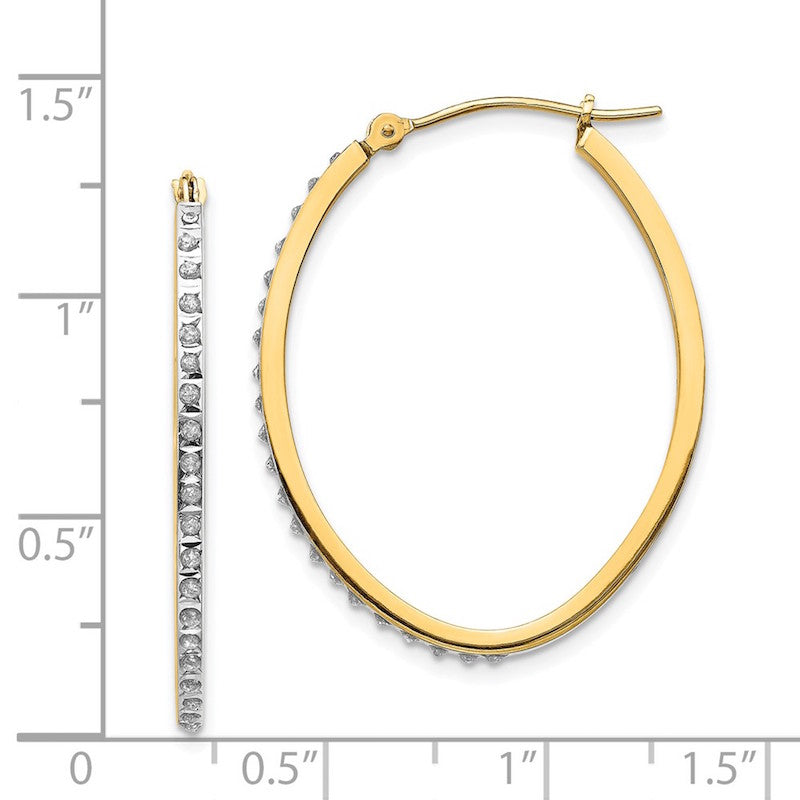 Quality Gold 14k Diamond Fascination Oval Hinged Hoop Earrings