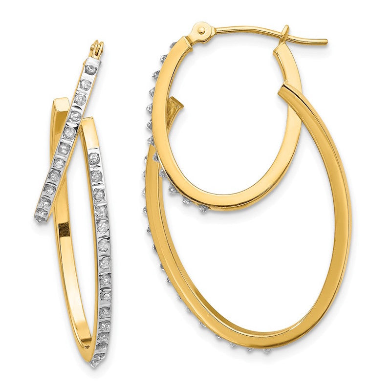 Quality Gold 14k Diamond Fascination Hinged Double Hoop Earrings