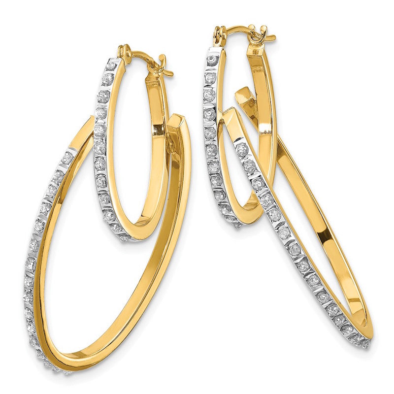 Quality Gold 14k Diamond Fascination Hinged Double Hoop Earrings