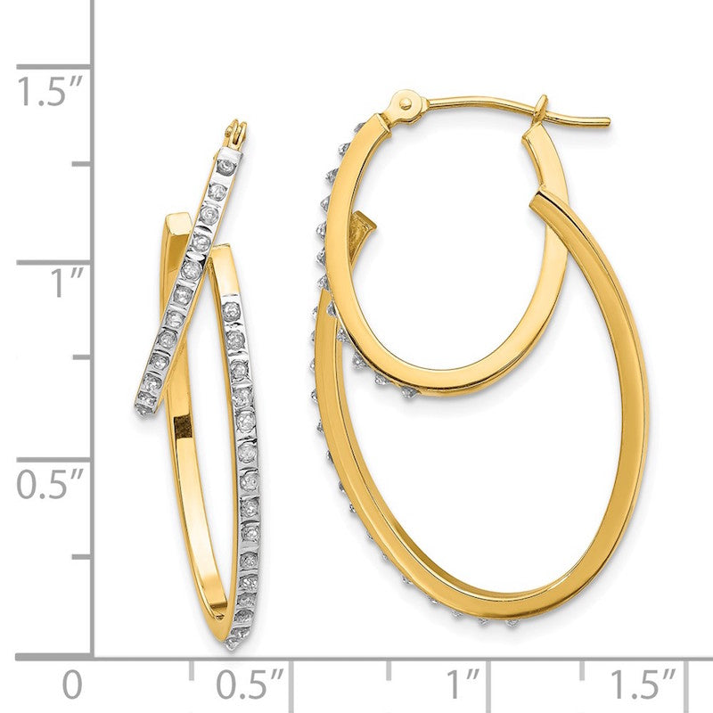 Quality Gold 14k Diamond Fascination Hinged Double Hoop Earrings