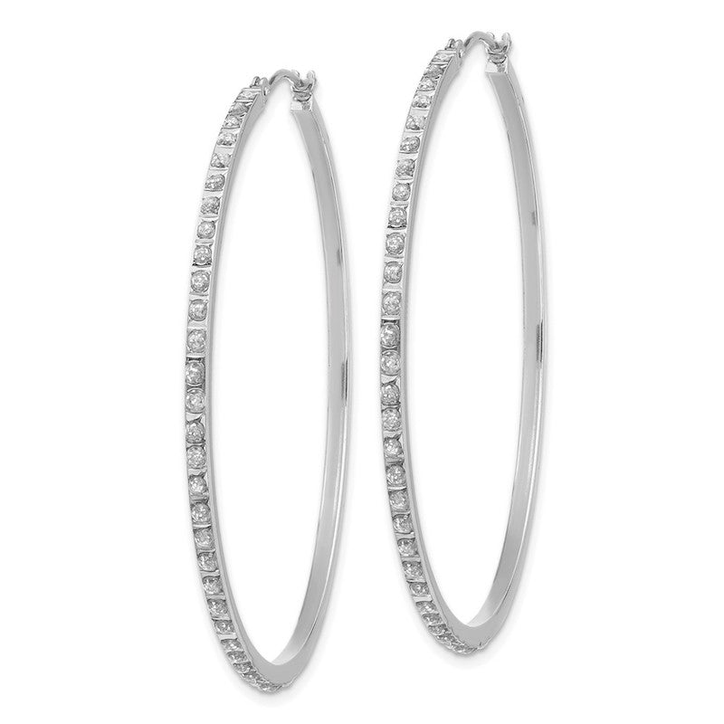 Quality Gold 14k White Gold Diamond Fascination Round Hinged Hoop Earrings