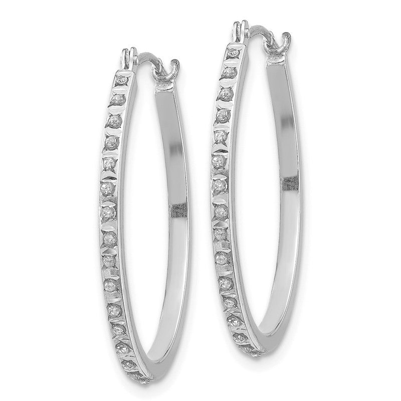 Quality Gold 14k White Gold Diamond Fascination Oval Hinged Hoop Earrings