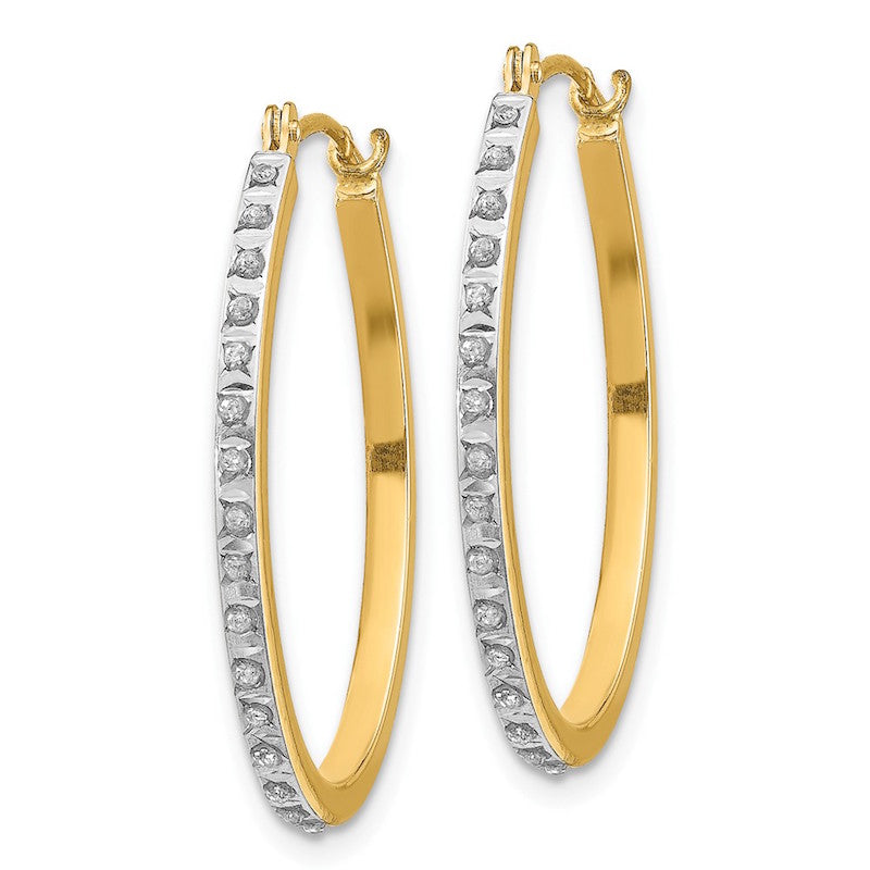 Quality Gold 14k Diamond Fascination Oval Hinged Hoop Earrings