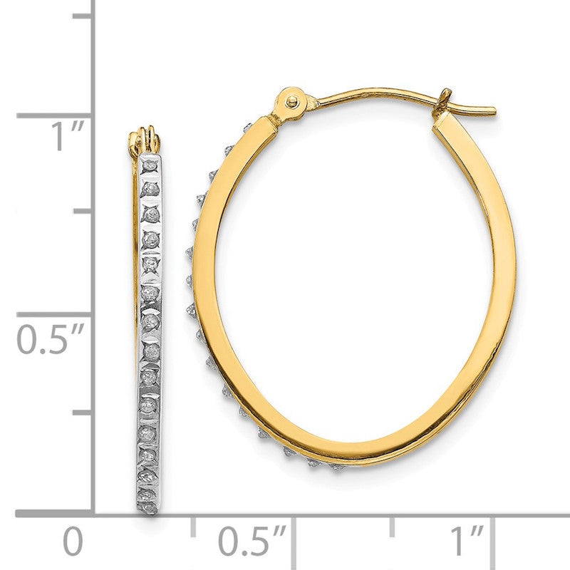 Quality Gold 14k Diamond Fascination Oval Hinged Hoop Earrings