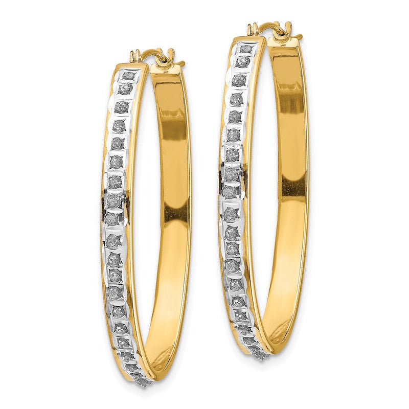 Quality Gold 14k Diamond Fascination Oval Hinged Hoop Earrings