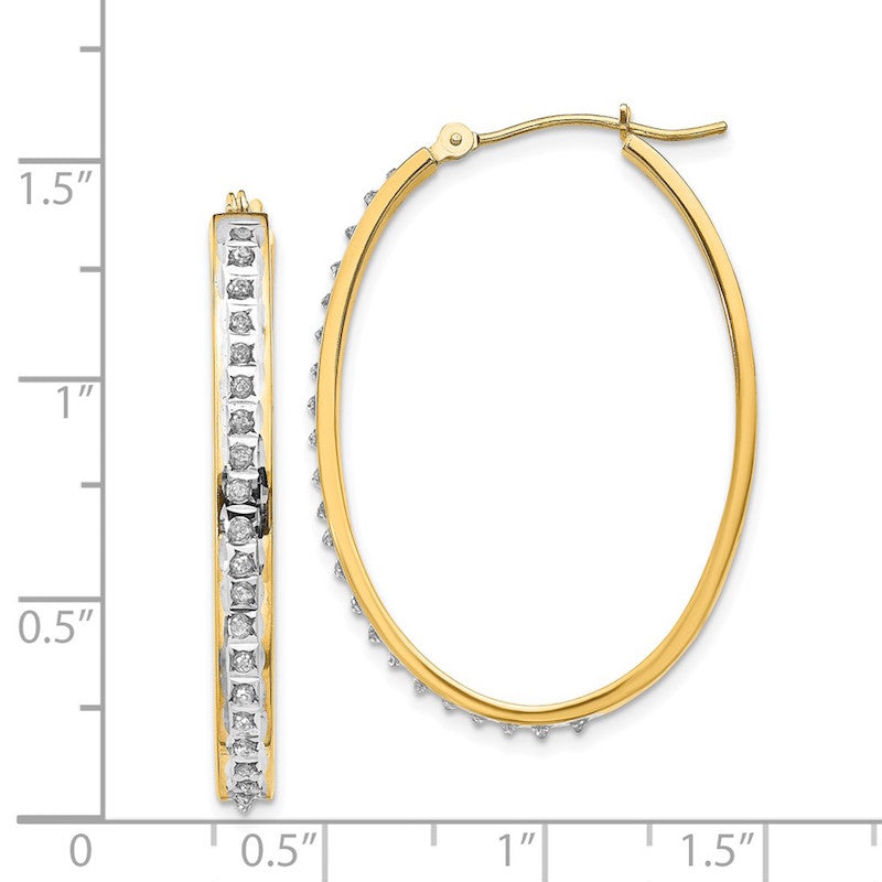 Quality Gold 14k Diamond Fascination Oval Hinged Hoop Earrings
