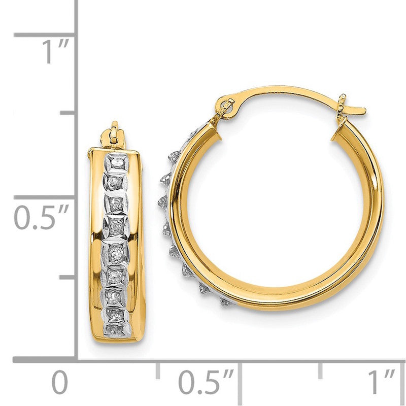 Quality Gold 14k Diamond Fascination Round Hinged Post Hoop Earrings