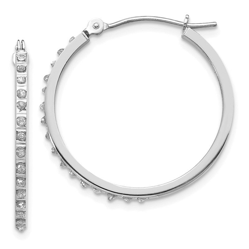 Quality Gold 14k White Gold Diamond Fascination Round Hinged Hoop Earrings