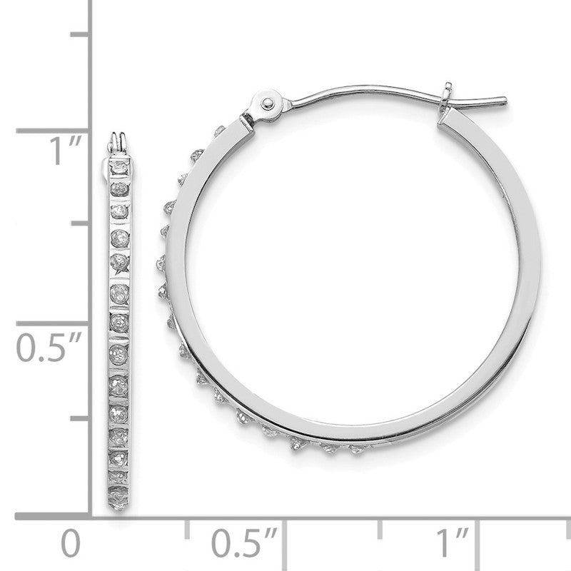 Quality Gold 14k White Gold Diamond Fascination Round Hinged Hoop Earrings