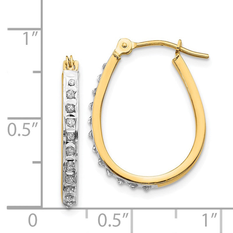 Quality Gold 14k Yellow & Rhodium Diamond Oval Hinged Hoop Earrings