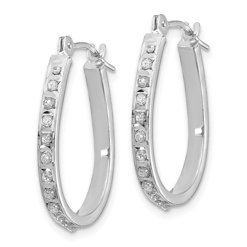 Quality Gold 14k White Diamond Fascination Oval Hinged Hoop Earrings