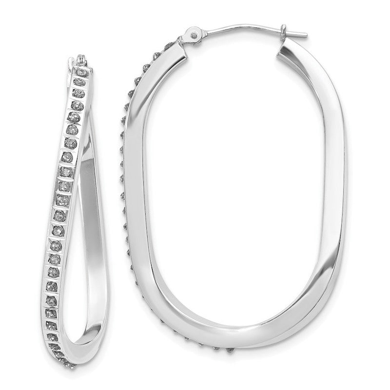 Quality Gold 14k White Gold Diamond Oval Twist Hinged Hoop Earrings